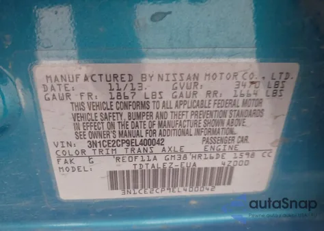 2014 Nissan Versa Note Sv from USA, damaged, VIN 3N1CE2CP9EL400042